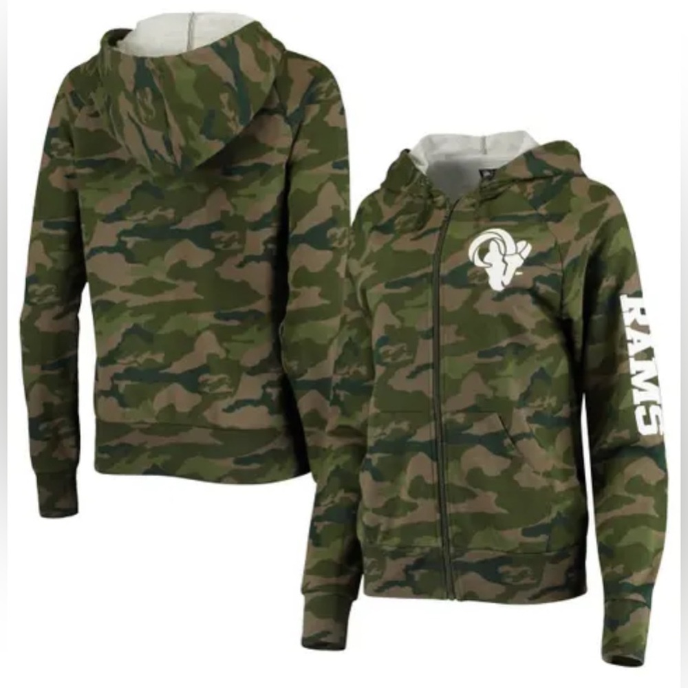 Women's Los Angeles Rams New Era Camo Raglan Full-Zip Hoodie